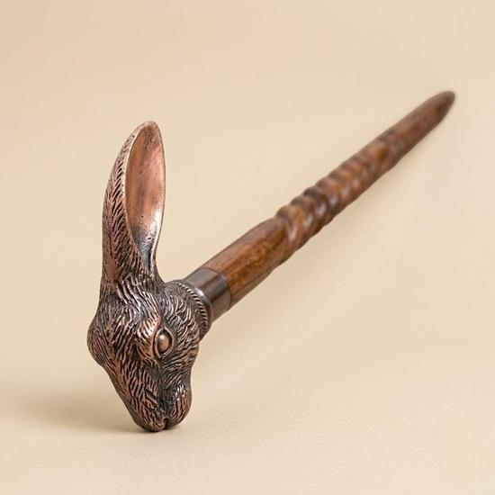Handmade Brass Rabbit Head Walking Cane Polished Wood Gentleman's Stick