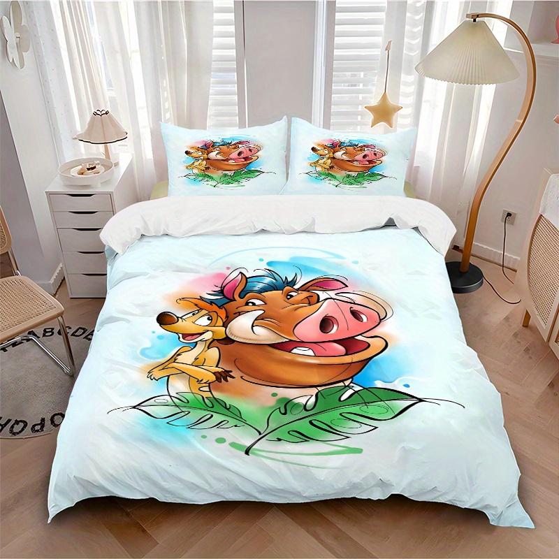 3-teiliges Timon & Pumbaa Der König der Löwen Bettwäsche-Set Weich und Bequem Schlafzimmer, Gästezimmer und Wohnheim Dekor Bettwäsche-Set B096