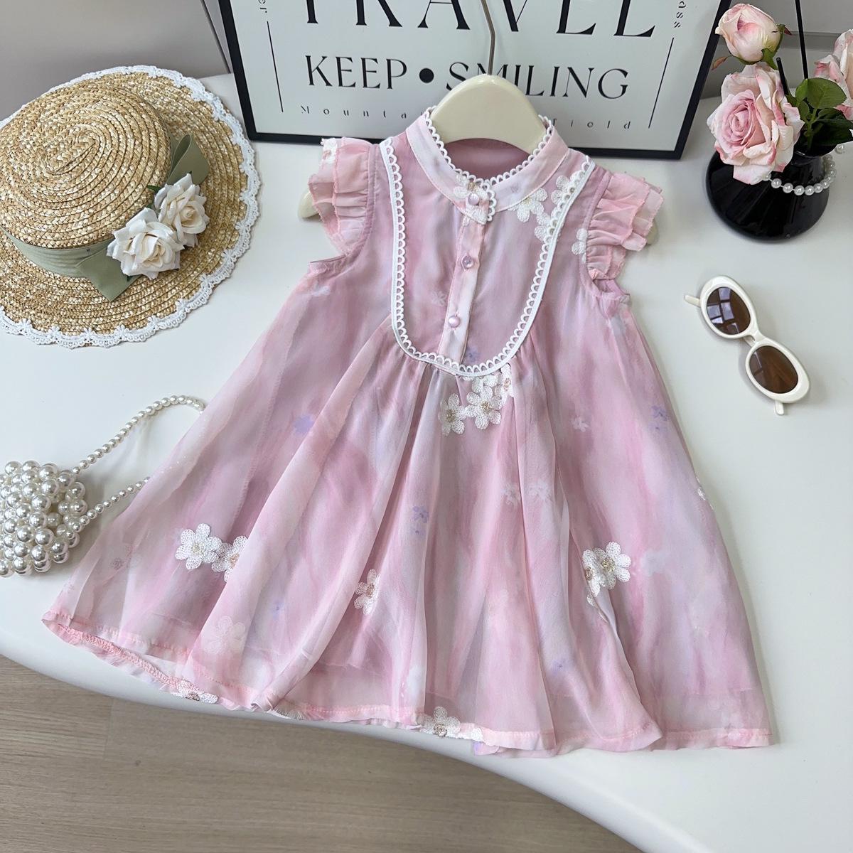 

Girls’ High-End Embroidered Mesh Fly Sleeve Dress - EXB103 Size 130