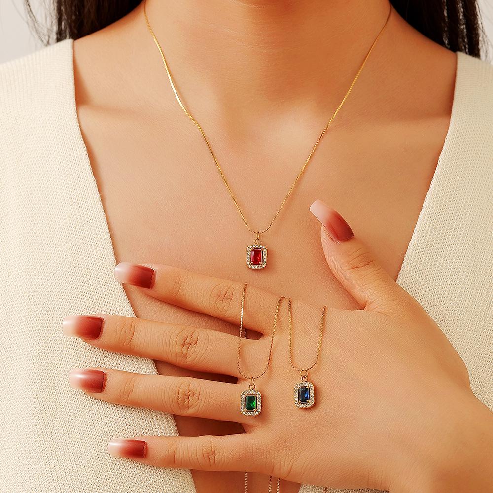 18K Gold-Plated Stainless Steel Necklace with Colored Zirconia - High-End Titanium Design for Women