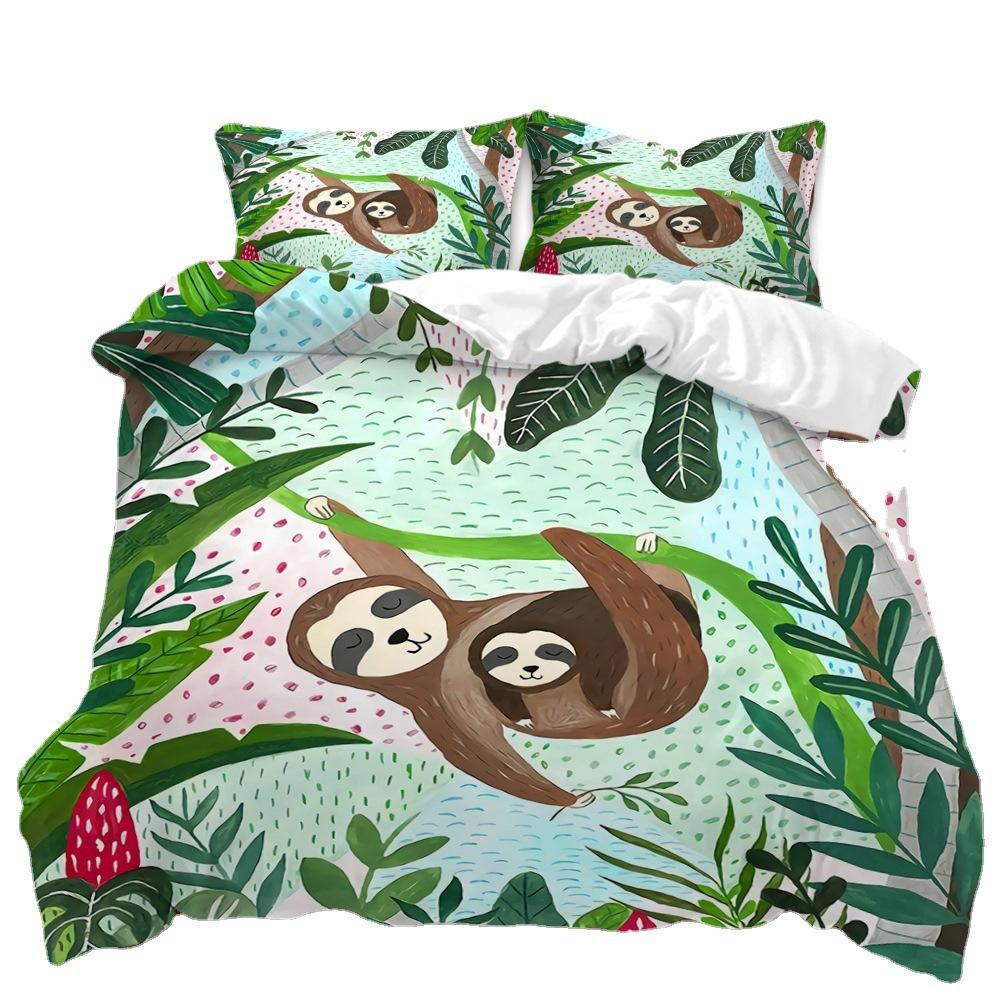 Three-Piece Cartoon Animal Panda Sloth Quilt Cover Digital Printing Bedding