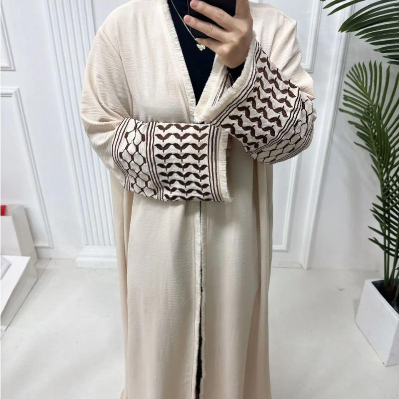 Muslim Dress Modest Islamic Clothing New Soft Crepe Embroidery Palestine Kefiyyeh Abaya Ramadan Tassel Dubai Abaya Women