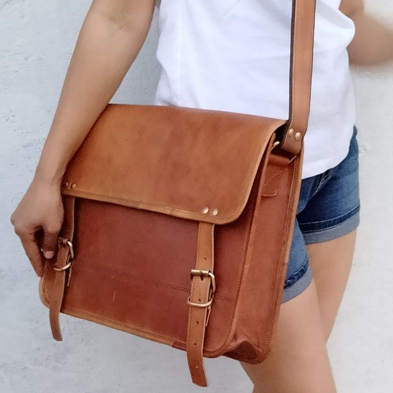 Kožená taška na notebook pro ženy, Ručně dělaná kožená taška přes rameno, Kožené tašky do školy, Aktovka na notebook, Taška na počítač, Brašna-brašna