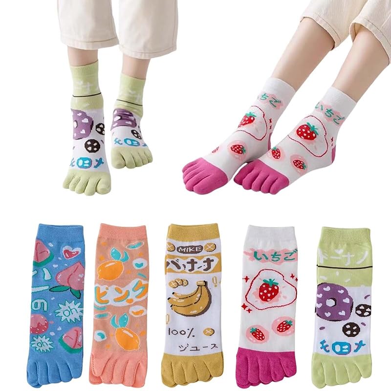 

[Lifemaster] 5 finger socks ladies socks cute five finger socks crew socks 5 pair set colorful Standard thickness Fashionable casual spring summer