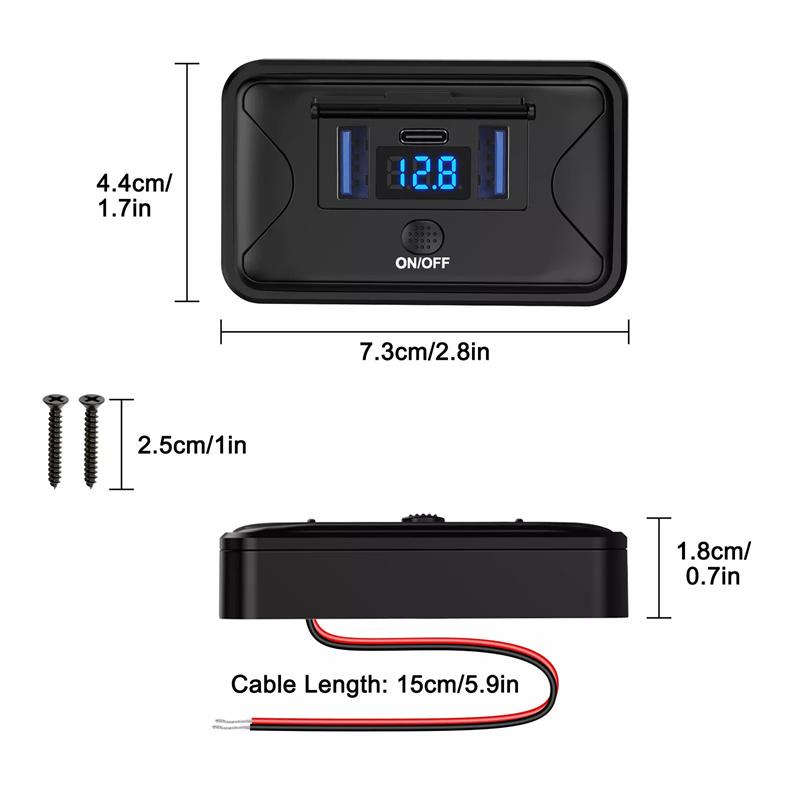 Vylepšený rychlonabíjecí adaptér Quick Charge 3.0 s 3 porty a USB portem pro nabíječku do auta, obytného vozu, 12V/24V, USB zásuvka s vypínačem pro auto, lodě, autobusy