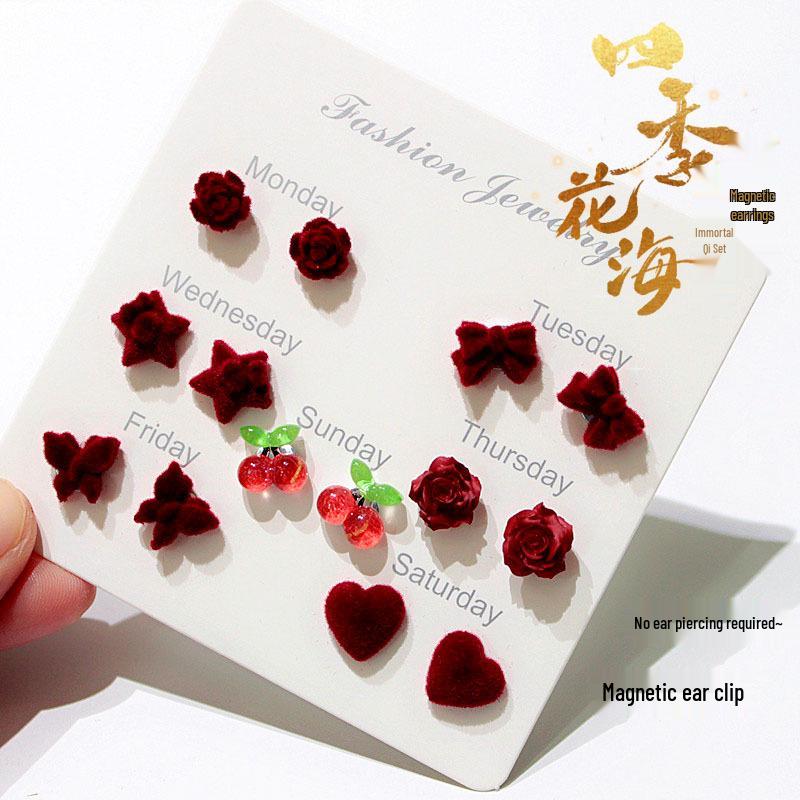 Cherry Blossom Pink Camellia Stud Earrings - Cute & Sweet Set with Magnetic Clips, Fresh Style.