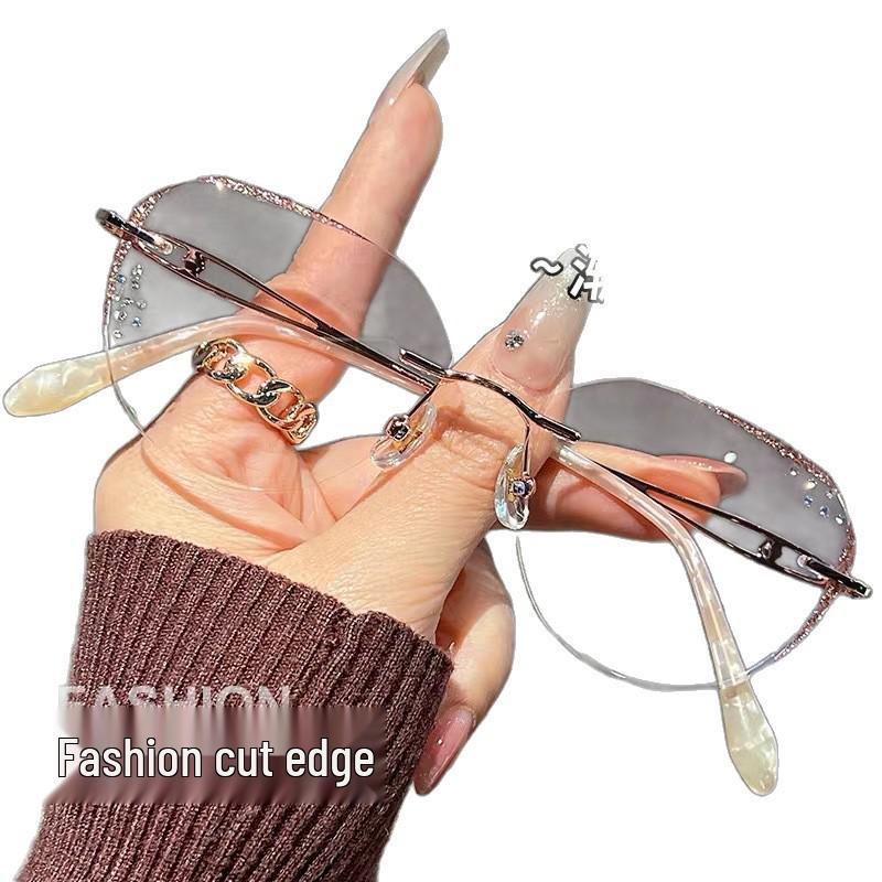 Elegant Rimless Rhinestone Gradient Reading Glasses with Anti-Blue Light Protection