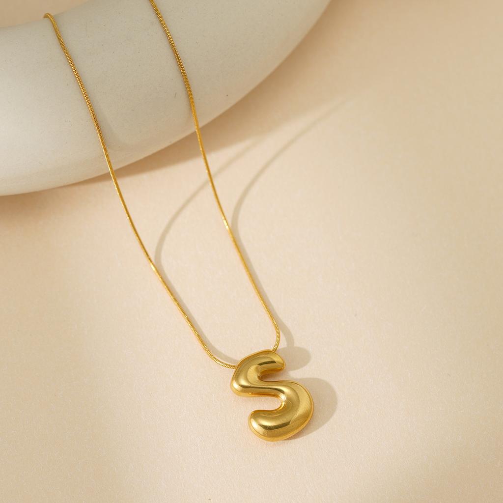CARLIDANA Initial Stainless Steel Women Gold Plated Bubble Balloon Letter Personalized Round Snake Chain Chunky Necklace