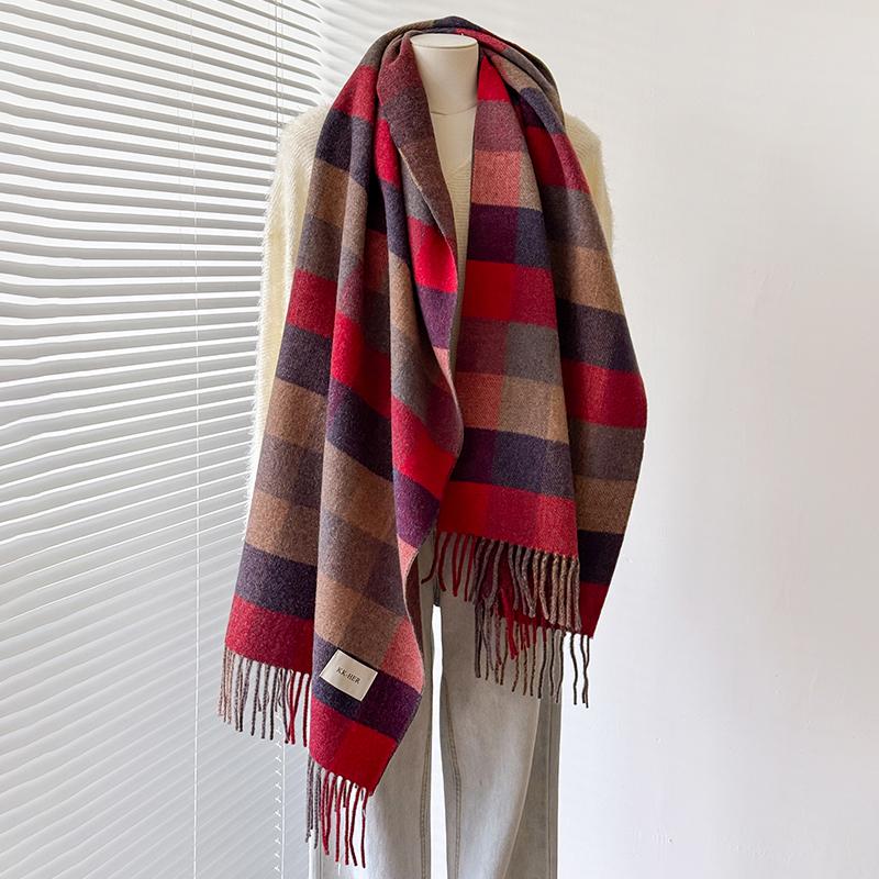 Warm Women S Imitation Cashmere Striped Plaid Scarf - Simple Thick Jacquard Design Shawl For Autumn & Winter
