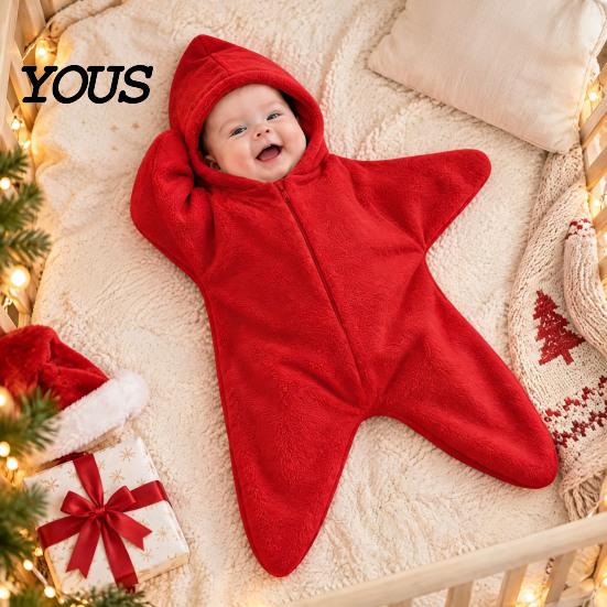 Süßer Sternförmiger Baby-Strampler Neugeborenen-Schlafsack, Weiche Flanell-Wickeldecke für Jungen Weihnachtsoutfit Mädchen, Warmes Feiertagskostüm Fotografie
