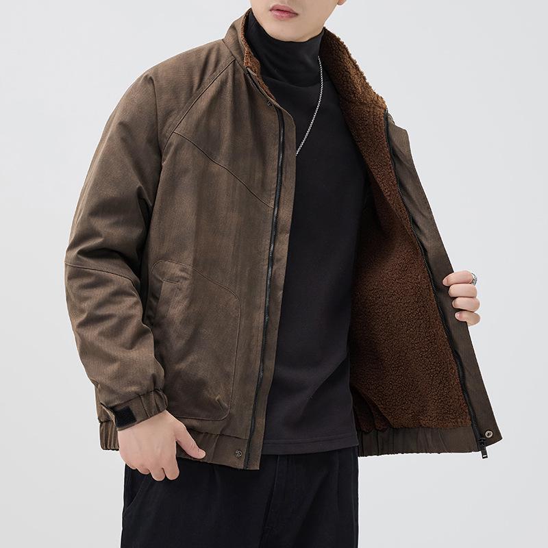 Men's Lambswool Thickened Stand Collar Jacket - Autumn/Winter 2025 Fleece-Lined Pilot Warmth