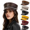 PU Leather Beret Hat Silver Chain Decor Octagonal Beret Cap Vintage Peaked Hat  Autumn Winter