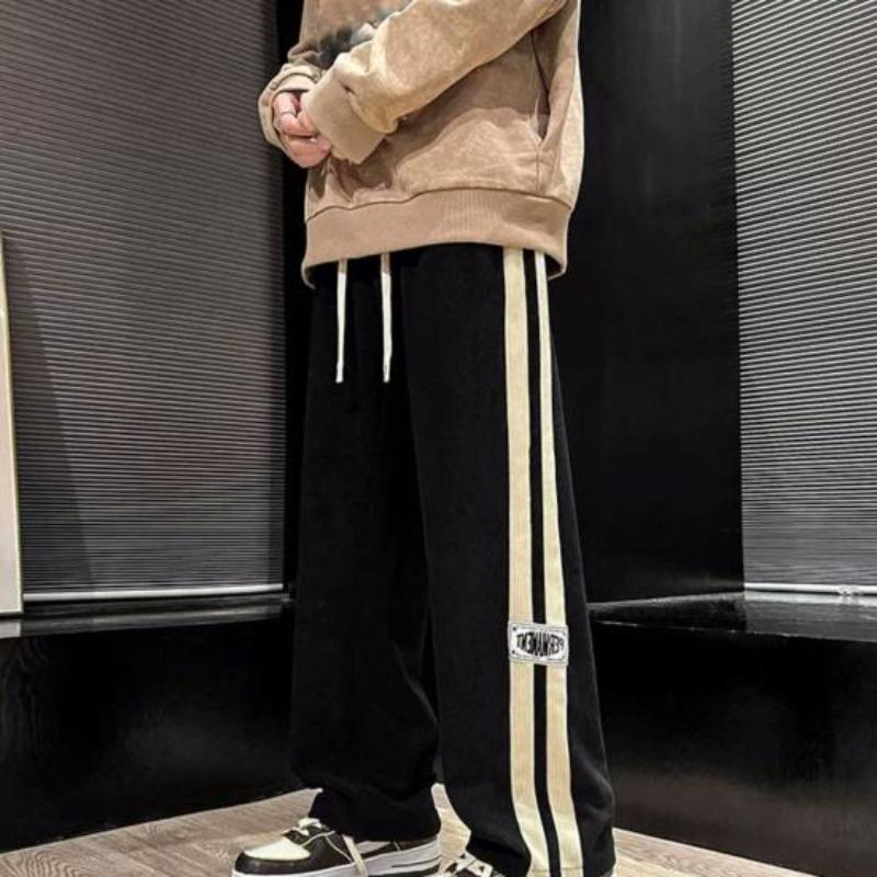Herenbroeken Trekkoord Elastische taille Wijde pijpen Gestreept Retro Effen Kleur High Street Volledige lengte Losse, zachte, ademende heren joggingbroeken