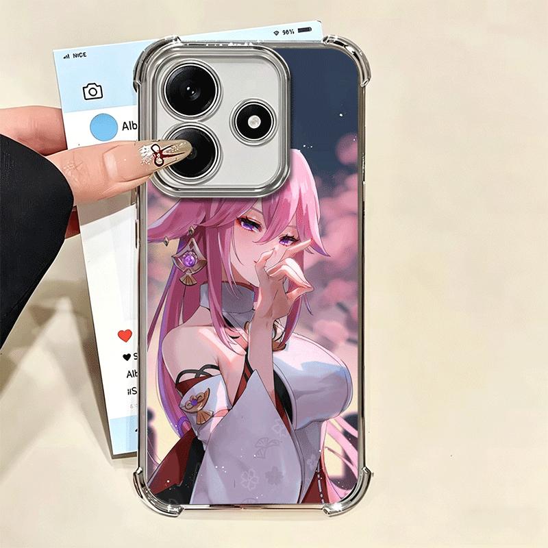 Genshin Impact Yae Miko Plating Phone Case For Xiaomi Redmi Note 14 15 Pro Plus 13 12 11 11S 11T 10 9S 9 5G Anti-Fall Airabag Co