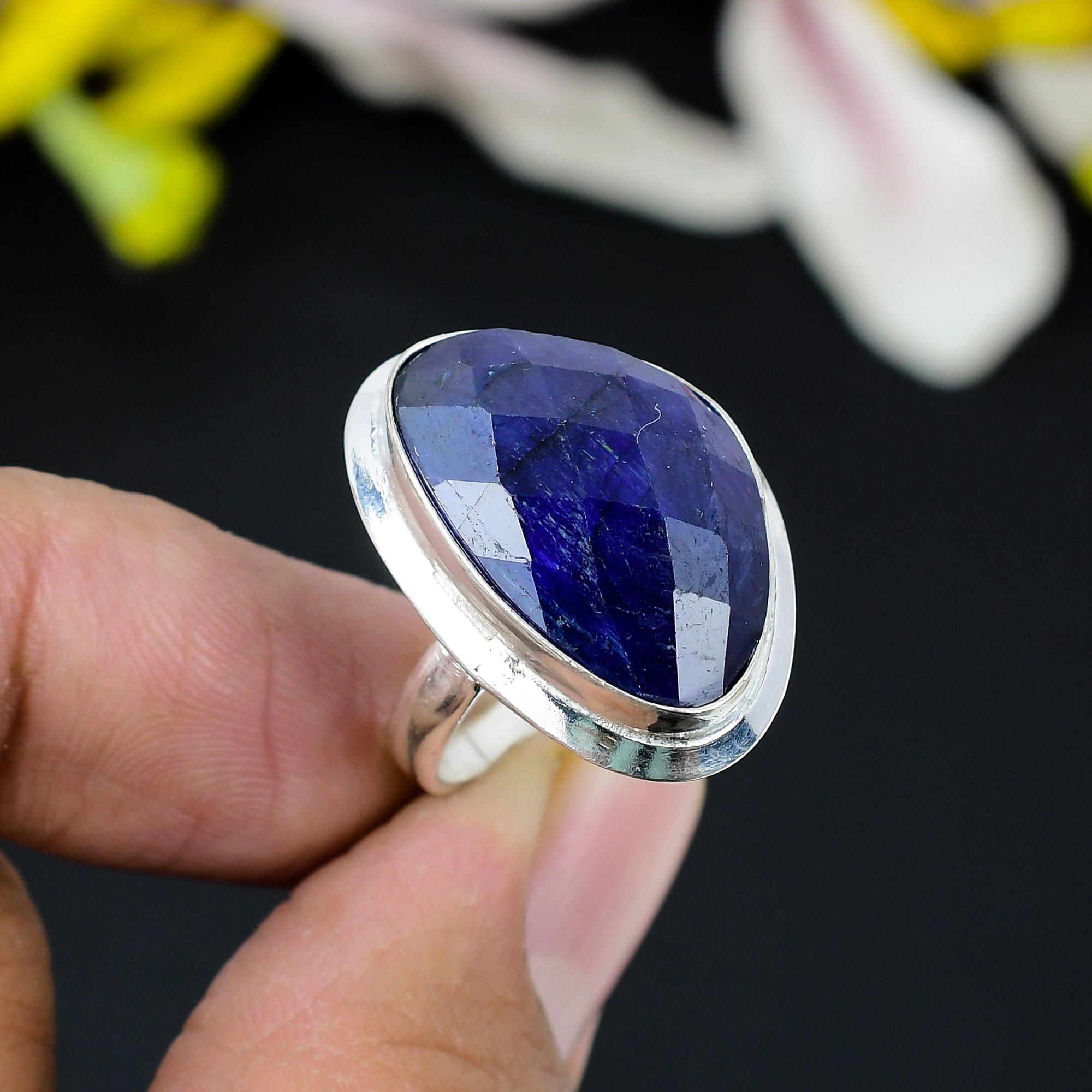 

Blue Jade Gemstone Handmade 925 Sterling Silver Jewelry Ring Size 7 KG-342