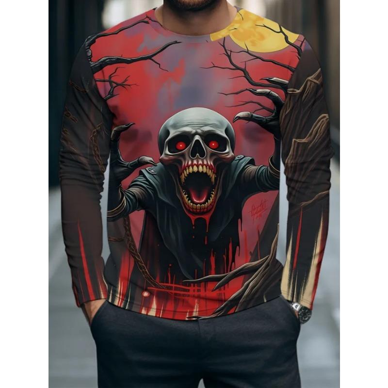 Herren Freizeit-T-Shirt mit langen Ärmeln, modischem Print-Design, ein bequemes und lässiges Oberteil, maschinenwaschbar