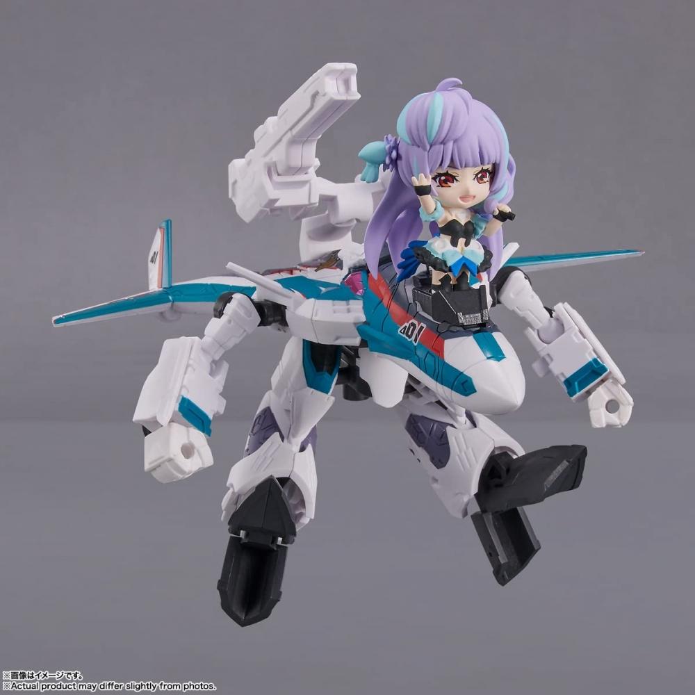 TINY SESSION Macross Delta VF-31S Siegfried (Mașina lui Arad Melders) cu Mikumo Guinnemer aprox.. Figurină mobilă vopsită PVC și ABS de 100 mm
