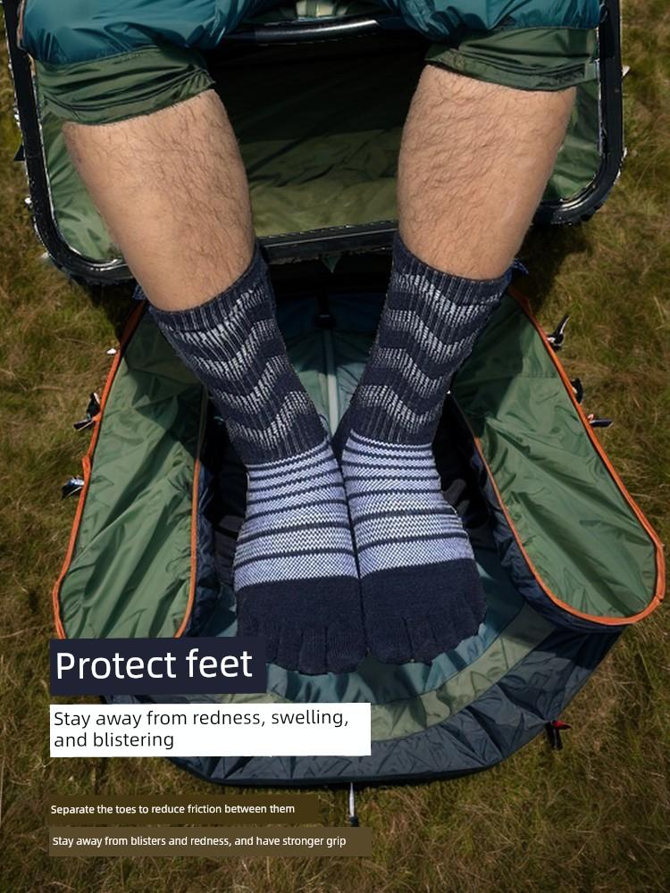Outdoor Men's and Women's Professional Sports Merino Wool Long Five-Toe Socks for Cycling, Hiking, and Marathon Running