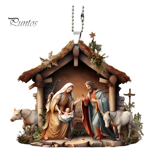 Christmas Pendant Ornament Jesus Family Prayer Scene Pendant Bright Colored Religious Symbol Pendant for Home Car