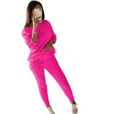 Women's Fashion Casual Fall Winter Solid Color Print Long Sleeve O-Neck Tops Women's Clothing Woolen Knitwear Sweaters&Pants Suits