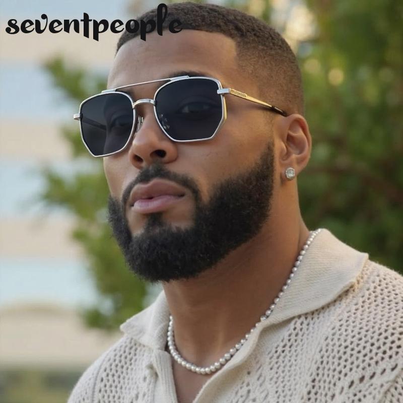 Steampunk Square Vintage Sunglasses Men Luxury Brand Trendy Metal Double Beam Sun Glasses Classic Driving Shades For Male