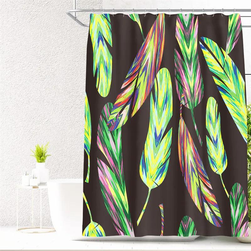 Feather Green Shower Curtain Liner Dreamcatcher Fabric Shower Curtain Waterproof Bath Curtain with Hooks Stall Home Decoration