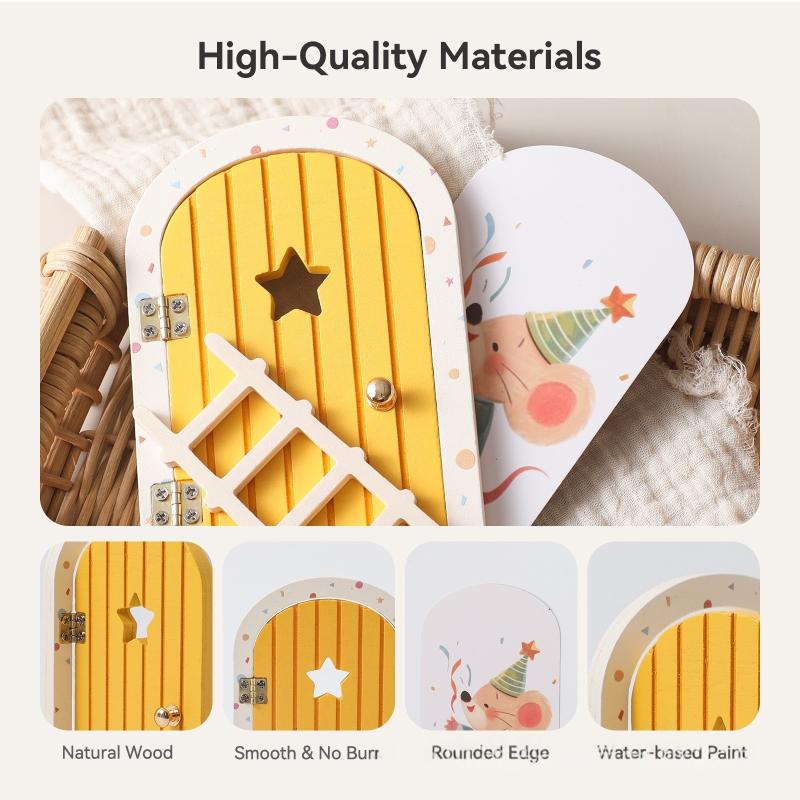 1 Set Exquisite Character Stickers Cute Pretend Play Wooden Arch Openable Door Toys Gift Montessori Wooden Fairy Door Kit