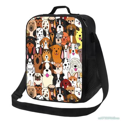 Lancheiras térmicas em formato de cachorrinho de desenho animado para piquenique no trabalho, bolsa de almoço à prova d'água com zíper e alça de ombro ajustável