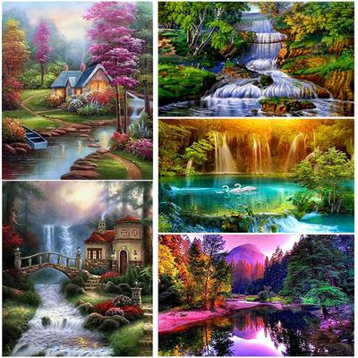 Doe-het-zelf Waterval 5D Diamantschilderij Volledig Rond Mozaïek Hars Landschap Diamant Borduurwerk Kruissteek Huisdecoratie Kunst Cadeau