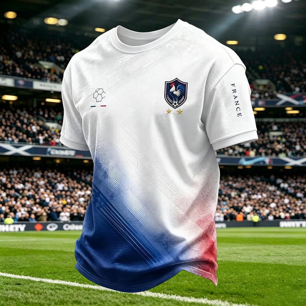 Men's Casual Crew Neck Short Sleeve Pullover T-Shirt Football Fan Graphic Print World Cup Supporter Top France Design