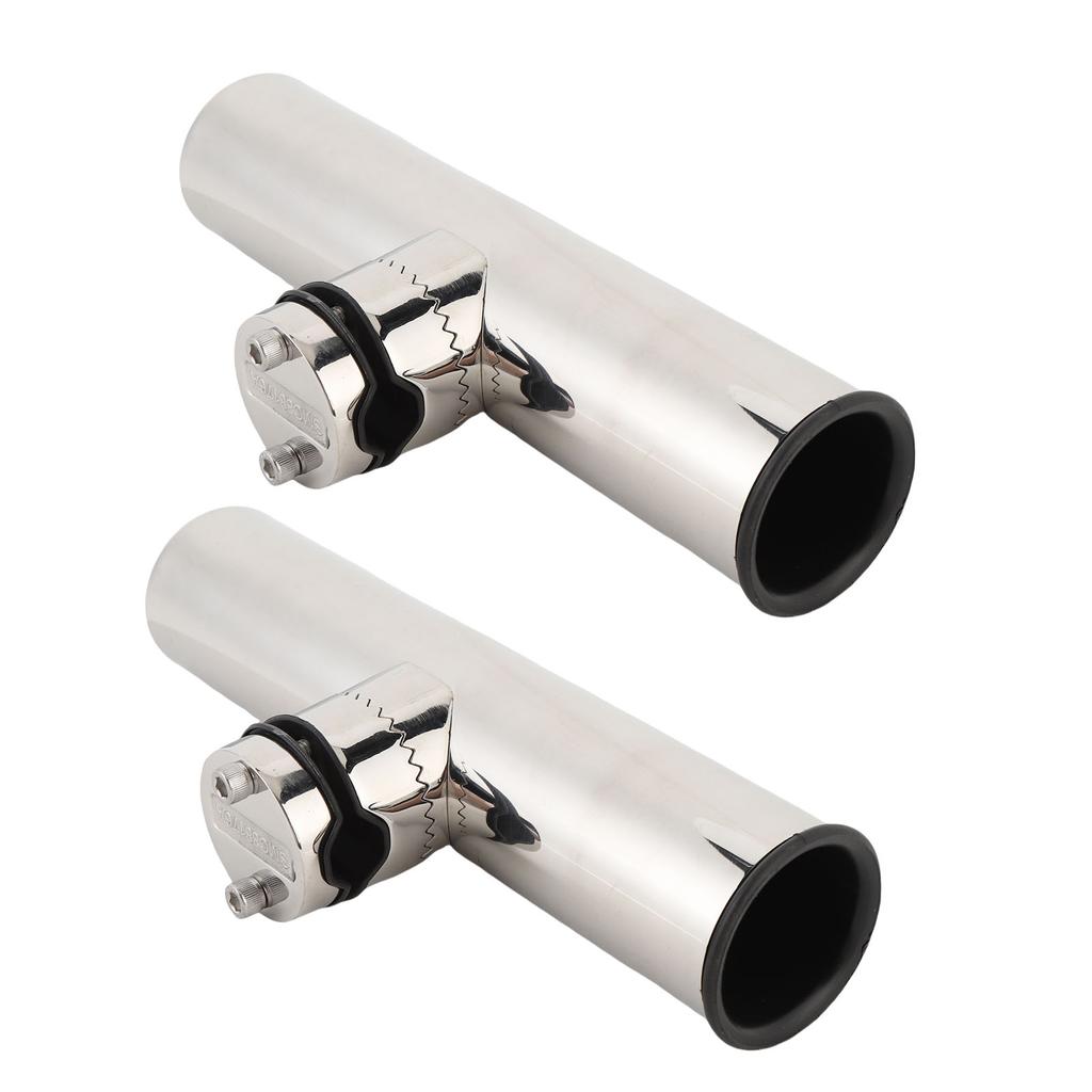 2PCS Tournament Style Boat Fishing Rod Holders Stainless Steel Clamp On Rail Mount Fishing Pole Holders Mounted To