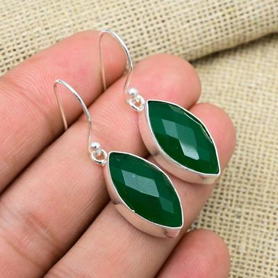 Green Onyx Gemstone Jewelry 925 Sterling Silver Jewelry Earring Gift For Her