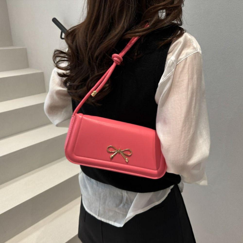 Korejská kabelka s mašlí, jednobarevná taška do podpaží, moderní dámská kabelka přes rameno s mašlí