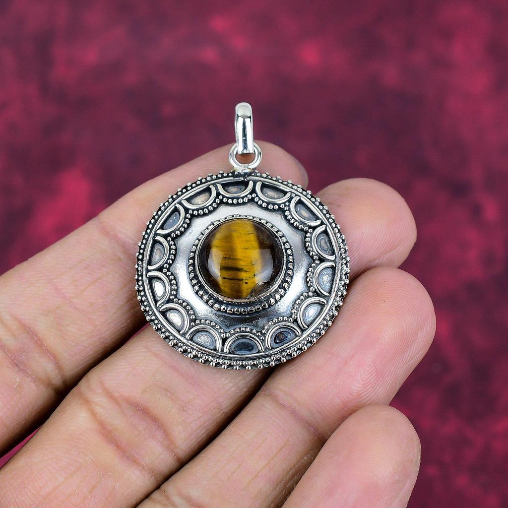 Pingente de prata esterlina sólida 925 olho de tigre, pingente de pedra preciosa feito à mão, presente para a mãe, joias antigas