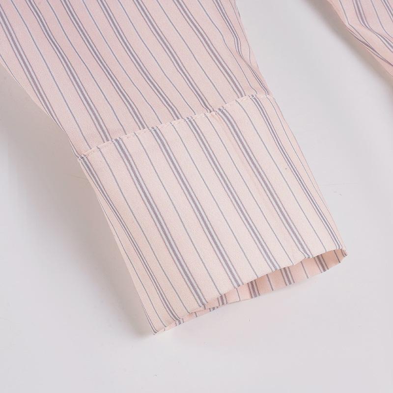 Korean Style Stripe Lapel Tie Shirt: Waist-Cinched, Long Sleeve, Sweet & Casual Women's Autumn Top
