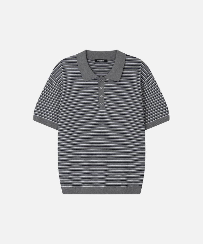 DRAW FIT Repose Striped Polo Knit [Melange Grey]