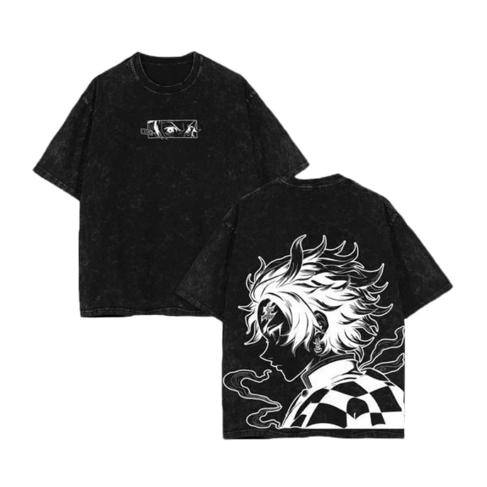 Retro Washed T-shirt for Summer Casual Outdoor Daily Wear Loose Printed Pattern T-shirt for Anime Lovers Short Sleeve