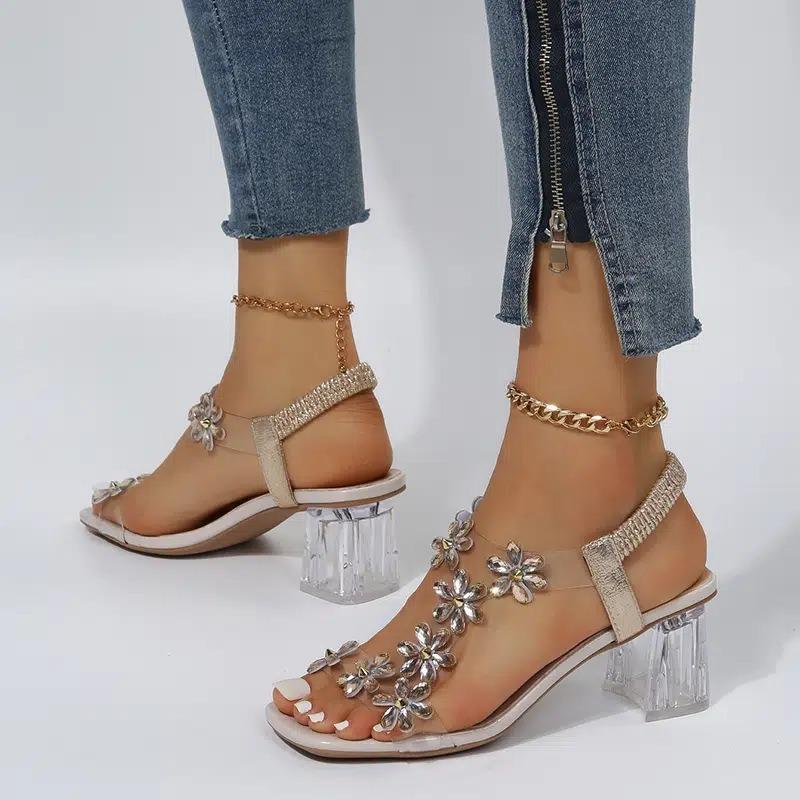 New Summer High Heels with Rhinestones for Plous-size Women