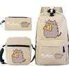 Pusheen fette Katze niedlicher Cartoon bedruckter Schulranzen grenzüberschreitende Studenten tragbare Umhängetasche Federmäppchen dreiteiliges Set
