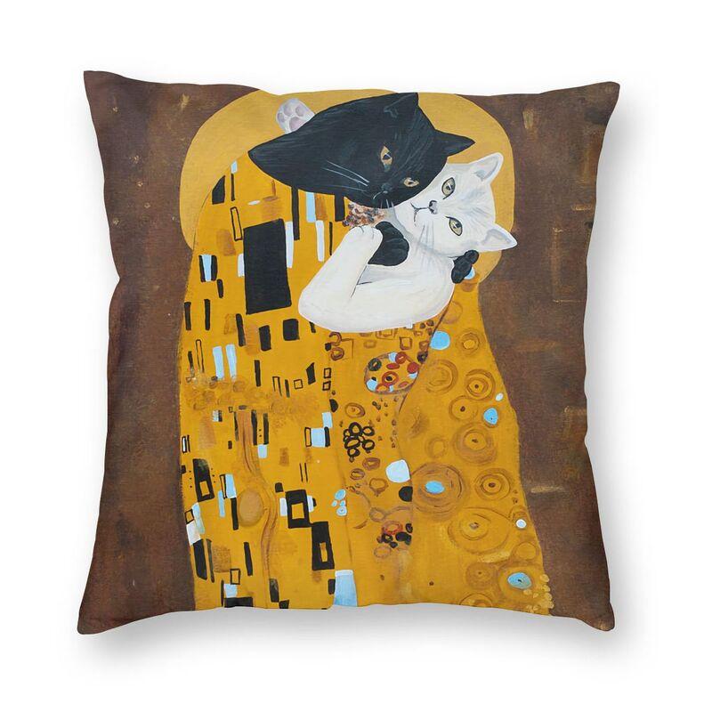 Lovely Cartoon Klimt Style Cat Kitten Throw Pillow Cover Home Decor Square Gold Animal Art Cushion Cover 45X45Cm For Living Room