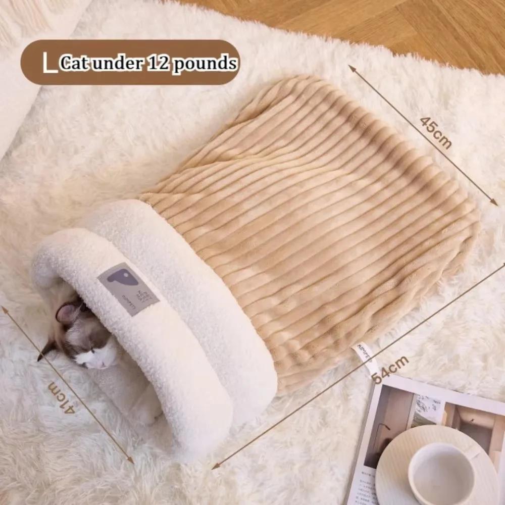 Winter Warm Cat Sleeping Bag Soft Pet Bed Kitty and Puppy House Soft Plush Semi Enclosed Windproof Cat Nest Pet Supplies