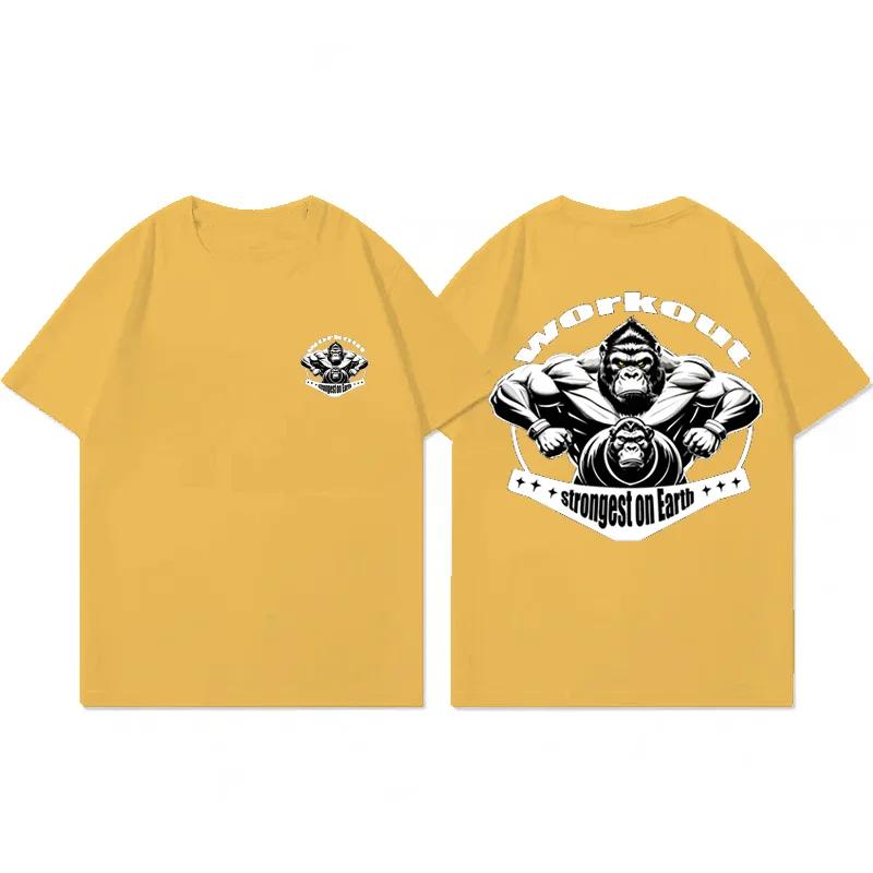 Gym Sport T Shirt Men Cotton Short Sleeve Top Man Workout Bodybuilding Tee Fashion streetwear casual loose men's clothing