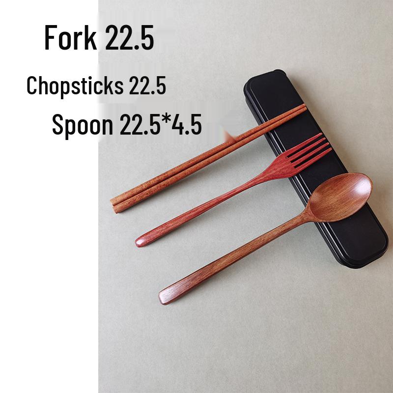 Children's Japanese Wooden Spoon & Chopsticks Set, Portable 3-Piece Cutlery with Box