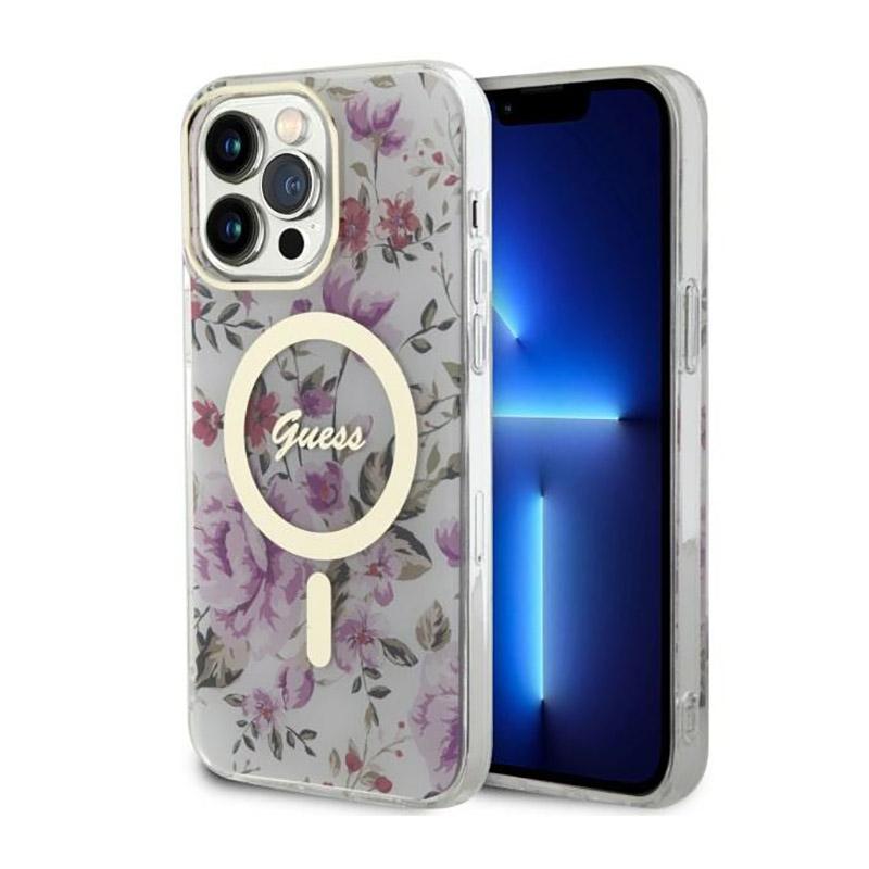 Guess Flower Magsafe - Etui Iphone 14 Pro (Przezroczysty)