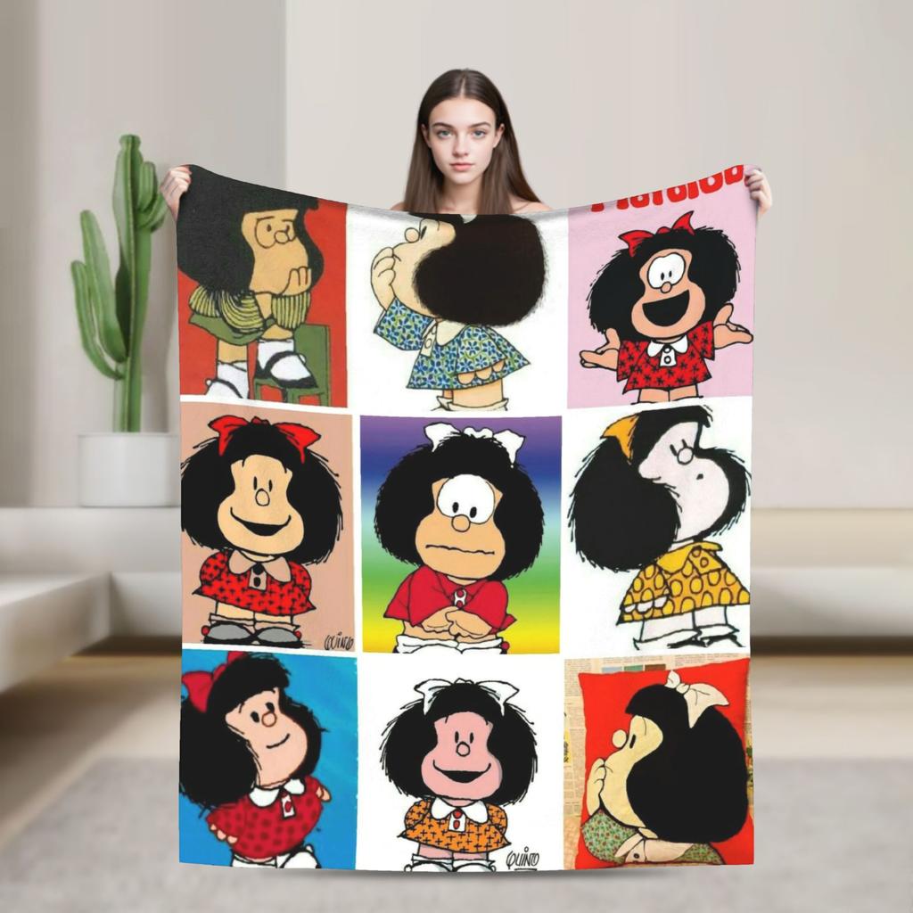 Mafaldas Knitted Blankets Amine Cartoon  Flannel Throw Blanket Bedding Couch Decoration Lightweight Bedspreads