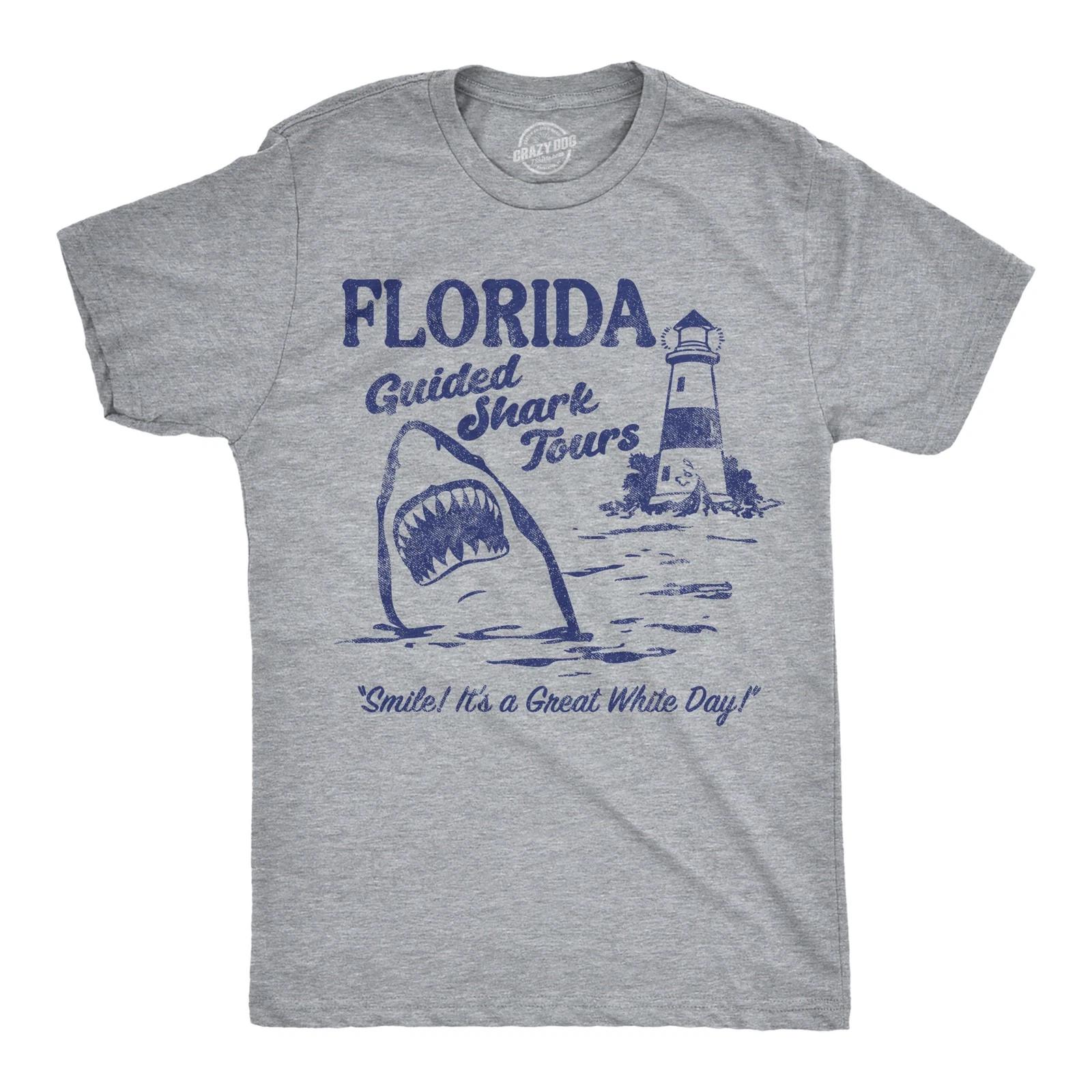 Mens Funny T Shirts Florida Guided Shark Tours Sarcastic Graphic Novelty Tee for M
