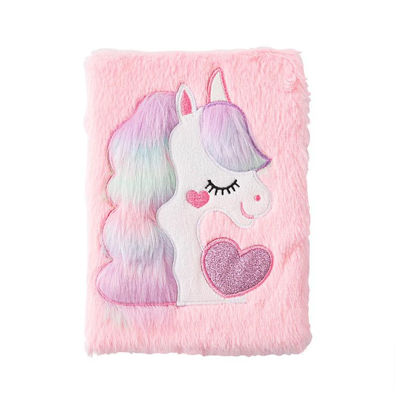 Unicorn Heart Macaron Color Plush Diary: A5 Student Cartoon Planner with Wireless Binding
