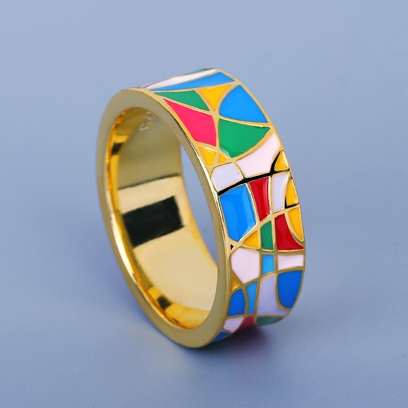 

Exquisite 18k Gold Women s Ring Color Irregular Epoxy Women s Ring Handmade Enamel Women s Gift 10