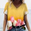 Beautiful Tulip Print 3D Printed Women's Artistic Style V-neck Short Sleeved T-shirt