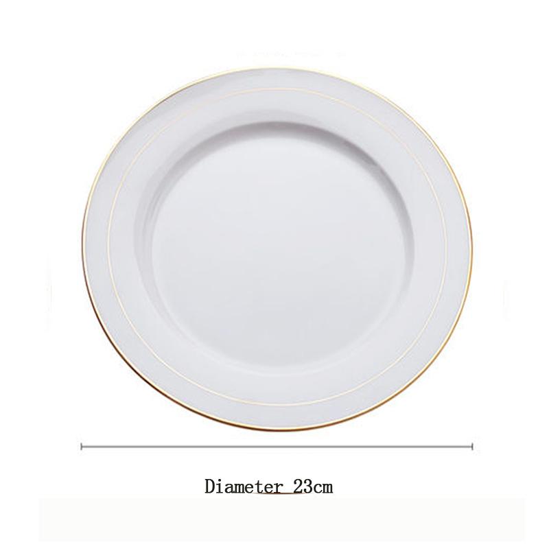 Jingdezhen Weiß porzellan Steak Platte Sushi Dessert Flache Platte Gold rand Hotel Restaurant Abendessen gericht Runde Westlichen Lebensmittel Platte